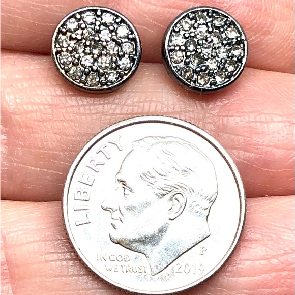 Clear Pave Crystal Rhinestone Hollow and Solid Circle Gunmetal 9mm Stud Earrings - Picture 2 of 3